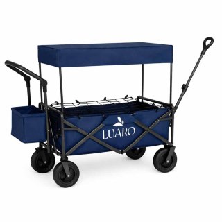 Wózek transportowy LUARO plażowy składany z daszkiem i siatką granatowy