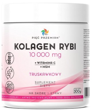 KOLAGEN RYBI + MSM + WITAMINA C TRUSKAWKOWY W PROSZKU BEZGLUTENOWY 300 g - PIĘĆ PRZEMIAN