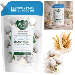 AURA Care Mydło Do Rąk Uzupełniające Mleczko Bawełniane i Proteiny 1000 ml AHW-002-004