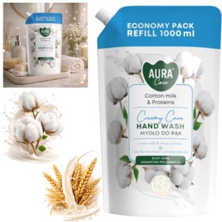 AURA Care Mydło Do Rąk Uzupełniające Mleczko Bawełniane i Proteiny 1000 ml AHW-002-004