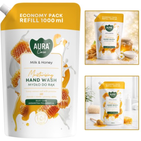 AURA Care Mydło Do Rąk Uzupełniające Mleko i Miód 1000 ml AHW-002-006
