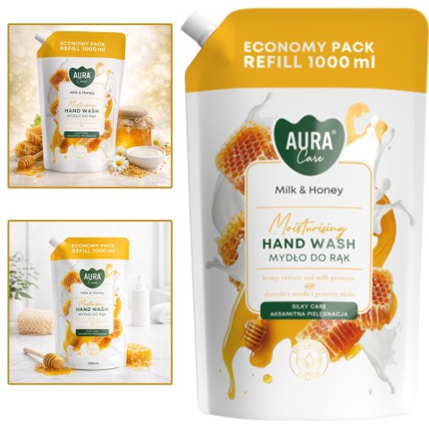 AURA Care Mydło Do Rąk Uzupełniające Mleko i Miód 1000 ml AHW-002-006