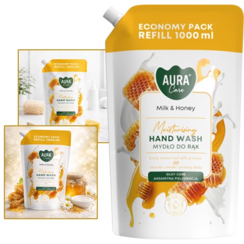 AURA Care Mydło Do Rąk Uzupełniające Mleko i Miód 1000 ml AHW-002-006