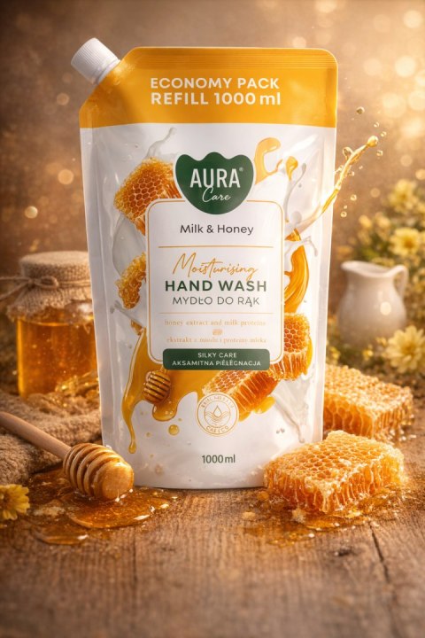 AURA Care Mydło Do Rąk Uzupełniające Mleko i Miód 1000 ml AHW-002-006