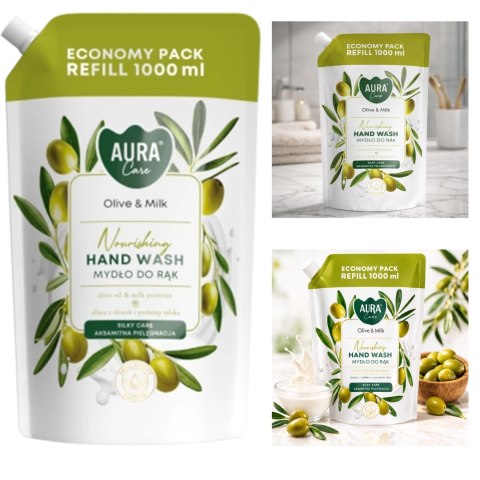 AURA Care Mydło Do Rąk Uzupełniające Oliwka i Mleko 1000 ml AHW-002-005