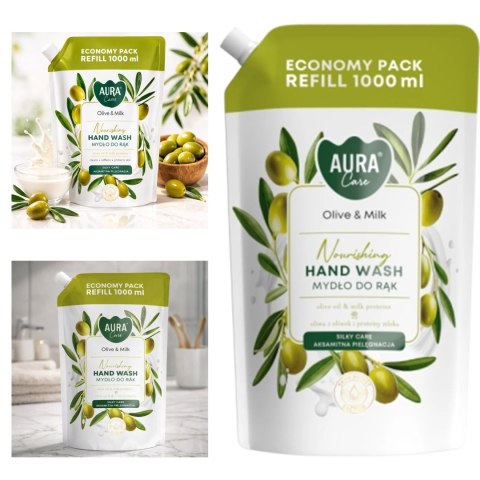 AURA Care Mydło Do Rąk Uzupełniające Oliwka i Mleko 1000 ml AHW-002-005
