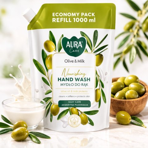 AURA Care Mydło Do Rąk Uzupełniające Oliwka i Mleko 1000 ml AHW-002-005