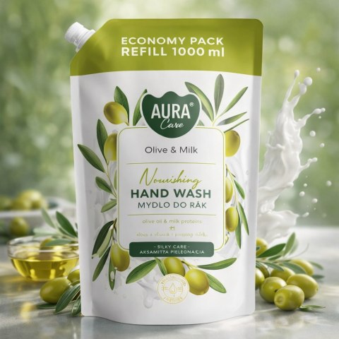 AURA Care Mydło Do Rąk Uzupełniające Oliwka i Mleko 1000 ml AHW-002-005