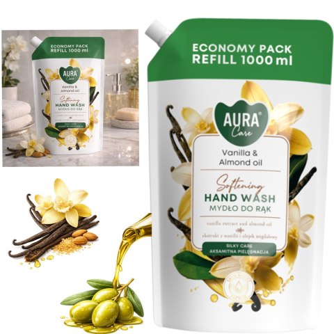 AURA Care Mydło Do Rąk Uzupełniające Wanilia i Olejek Migdałowy 1000 ml AHW-002-003