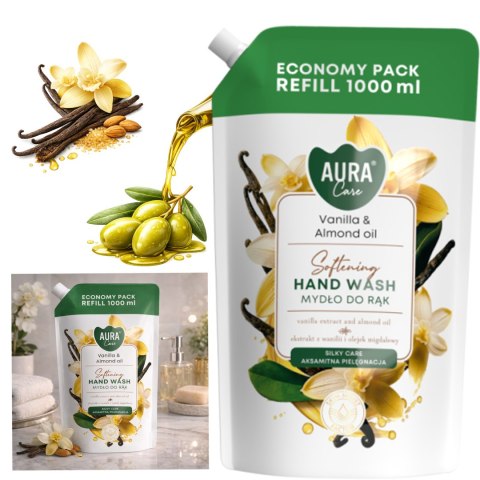 AURA Care Mydło Do Rąk Uzupełniające Wanilia i Olejek Migdałowy 1000 ml AHW-002-003