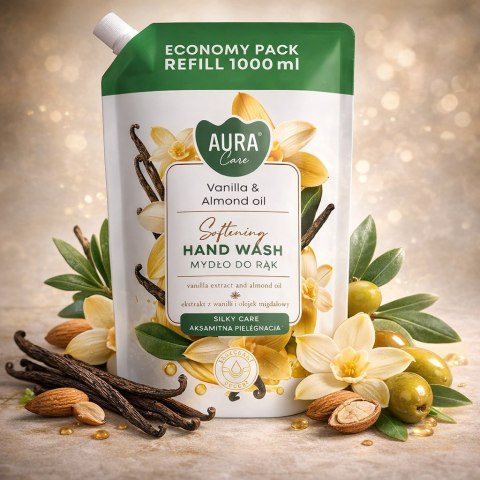 AURA Care Mydło Do Rąk Uzupełniające Wanilia i Olejek Migdałowy 1000 ml AHW-002-003