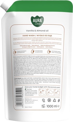 AURA Care Mydło Do Rąk Uzupełniające Wanilia i Olejek Migdałowy 1000 ml AHW-002-003