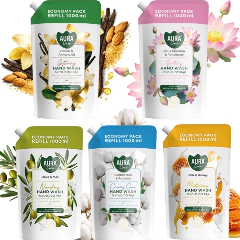 Zestaw 5x1000 ml AURA Care Mydło Do Rąk Uzupełniające MIX