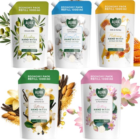 Zestaw 5x1000 ml AURA Care Mydło Do Rąk Uzupełniające MIX