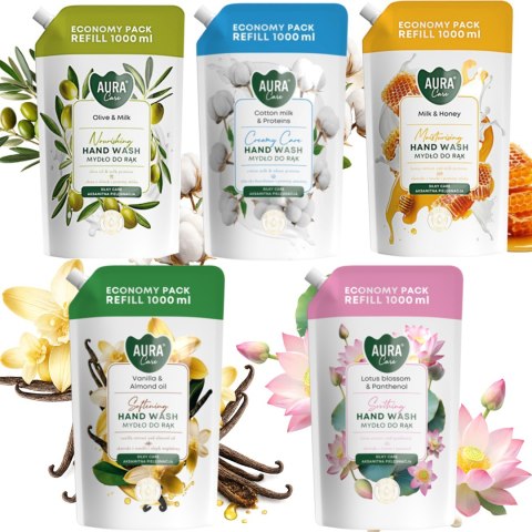 Zestaw 5x1000 ml AURA Care Mydło Do Rąk Uzupełniające MIX