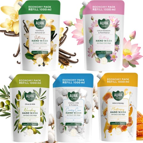 Zestaw 5x1000 ml AURA Care Mydło Do Rąk Uzupełniające MIX