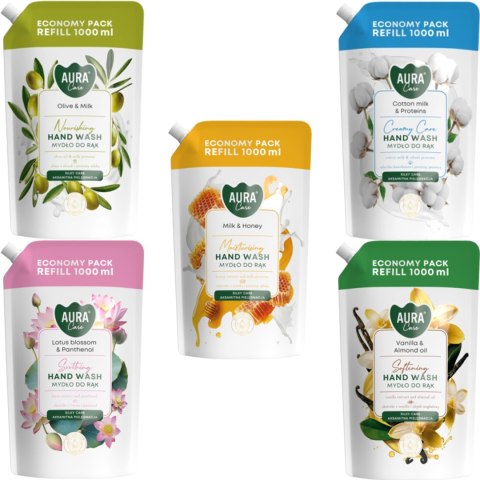 Zestaw 5x1000 ml AURA Care Mydło Do Rąk Uzupełniające MIX