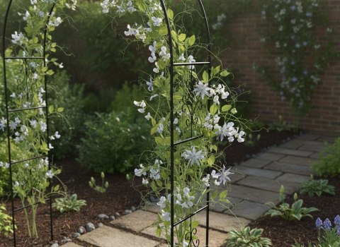 Pergola ogrodowa metalowa łuk uchwyt na róże kwiaty pnącza 240cm zielony