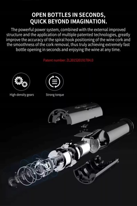 Elektryczny korkociąg do wina automatyczny otwieracz czarny bez użycia siły