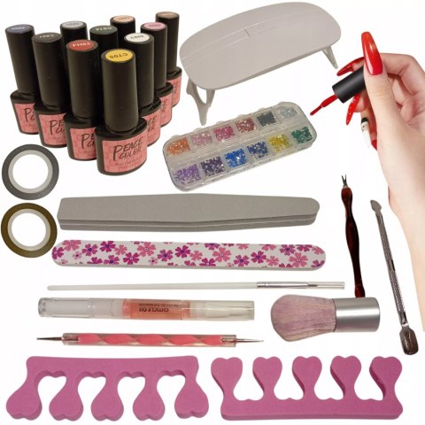 Zestaw do paznokci hybrydowych COSCELIA lampa UV LED + akcesoria