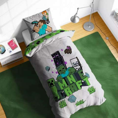 Pościel bawełna 140x200+1p70x90 Minecraft szary