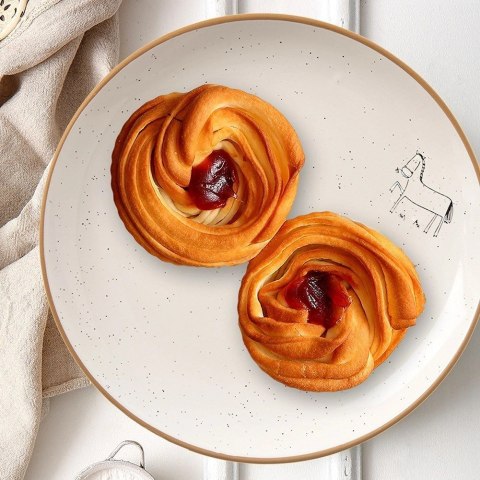 Talerz Deserowy Ceramiczny Beżowy 20 cm ORION Koń Efektowny Dekor