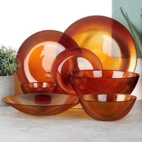 Talerz Obiadowy Płytki Szkło Bursztynowe 28 cm VILDE Wzór Promienie