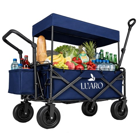 Wózek transportowy LUARO plażowy składany z daszkiem i siatką granatowy