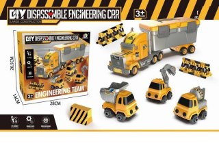 ND21_110401 Ciężarówka kontener z pojazdami budowlanymi