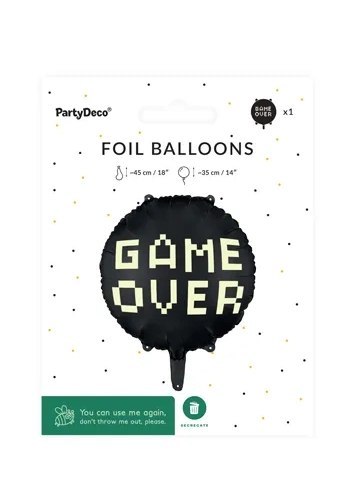 Balon fol.Game over 45 czarny 29194