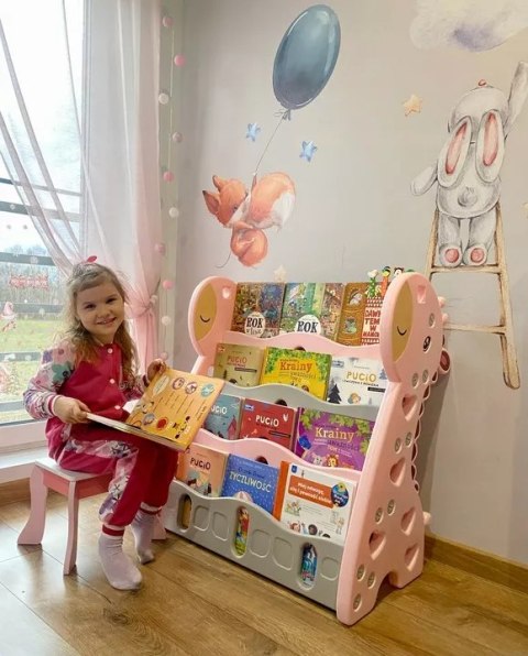 REGAŁ MONTESSORI NA KSIĄŻKI PÓŁKA SZAFKA ORGANIZER POKÓJ DZIECIĘCY ŻYRAFKA RÓŻOWY Z33R