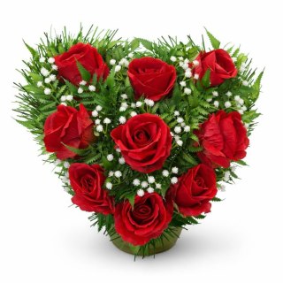 Serce stroik na cmentarz grób sztuczne kwiaty na pomnik róże