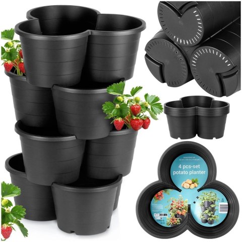 Doniczka ogrodowa plastikowa czarna kaskadowa piętrowa 4 szt.