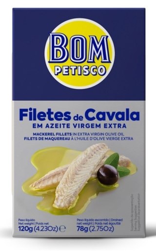 MAKRELA FILETY W OLIWIE Z OLIWEK EXTRA VIRGIN 120 g (78 g) - BON APPETIT (BOM PETISCO)