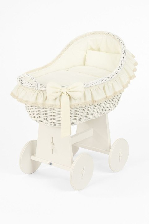 Wiklinowy kosz Mojżesza z budką wiklinową Carina biały + kremowa pościel