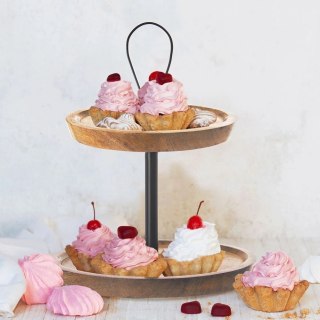 Drewniana Patera Dekoracyjna na Przekąski Ciasta 2-Poziomowa ORION 30 cm