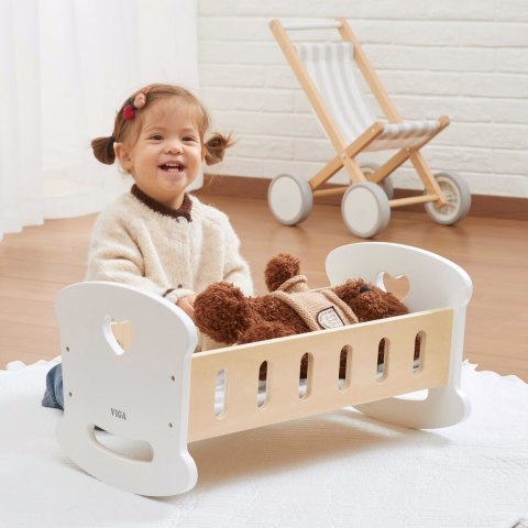 VIGA Drewniana Kołyska dla Lalek z Serduszkiem