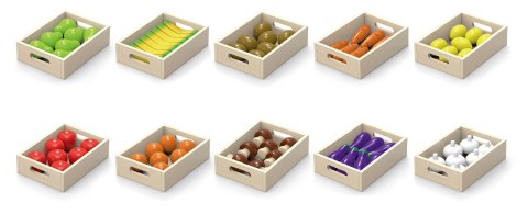 VIGA Drewniane Owoce Warzywa Zestaw 10 skrzynek