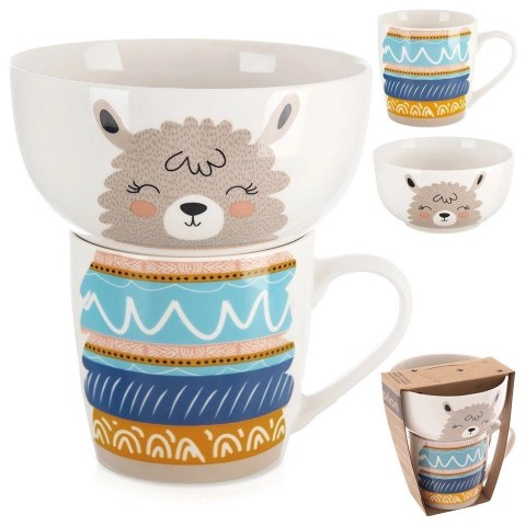 Zestaw Kubek z Miseczką dla Dziecka Śniadaniowy Porcelanowy Lama ORION 2el.