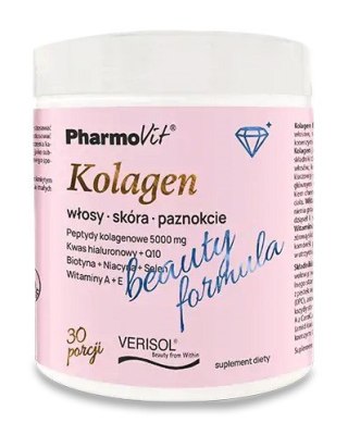 KOLAGEN O SMAKU BRZOSKWINIA - BANAN BEAUTY FORMULA BEZGLUTENOWY W PROSZKU 174 g - PHARMOVIT
