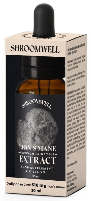 GRZYBY SOPLÓWKA JEŻOWATA (LION'S MANE) EKSTRAKT W KROPLACH 30 ml - SHROOMWELL