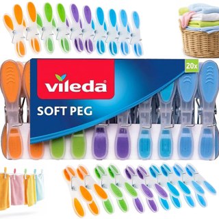 Klamerki Do Prania Vileda Soft Pegs Mocne Miękki Uchwyt Kolorowe 20 Szt.