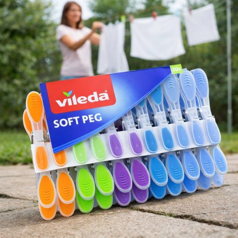 Klamerki Do Prania Vileda Soft Pegs Mocne Miękki Uchwyt Kolorowe 20 Szt.