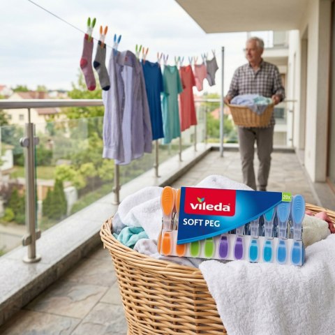 Klamerki Do Prania Vileda Soft Pegs Mocne Miękki Uchwyt Kolorowe 20 Szt.