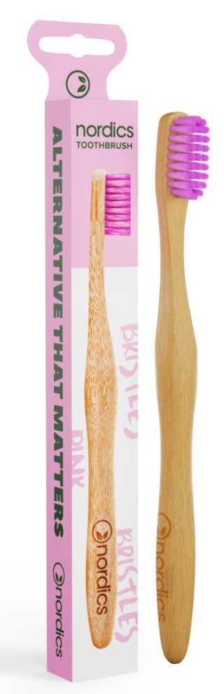 SZCZOTECZKA DO ZĘBÓW BAMBUSOWA ŚREDNIO TWARDA RÓŻOWA - NORDICS