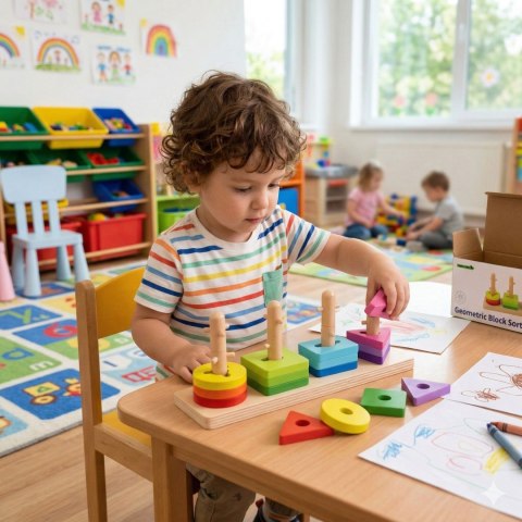 TOOKY TOY Sorter Kształtów z Kolorowymi Blokami Montessori