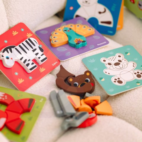 WOOPIE GREEN Układanka Drewniana Klocki Zwierzątka Montessori FSC 34el.