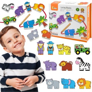 VIGA Drewniana Nawlekanka Przeplatanka Klocki Safari ZOO Montessori