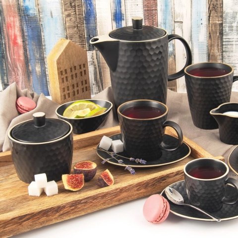 Filiżanka ze Spodkiem do Kawy Ceramiczna Czarna Dekoracyjna ORION 235 ml