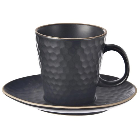 Filiżanka ze Spodkiem do Kawy Ceramiczna Czarna Dekoracyjna ORION 235 ml